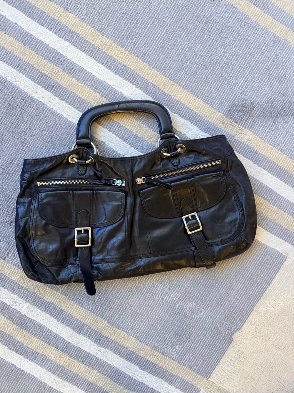 Vintage DKNY Classic Black Leather Satchel Handbag
